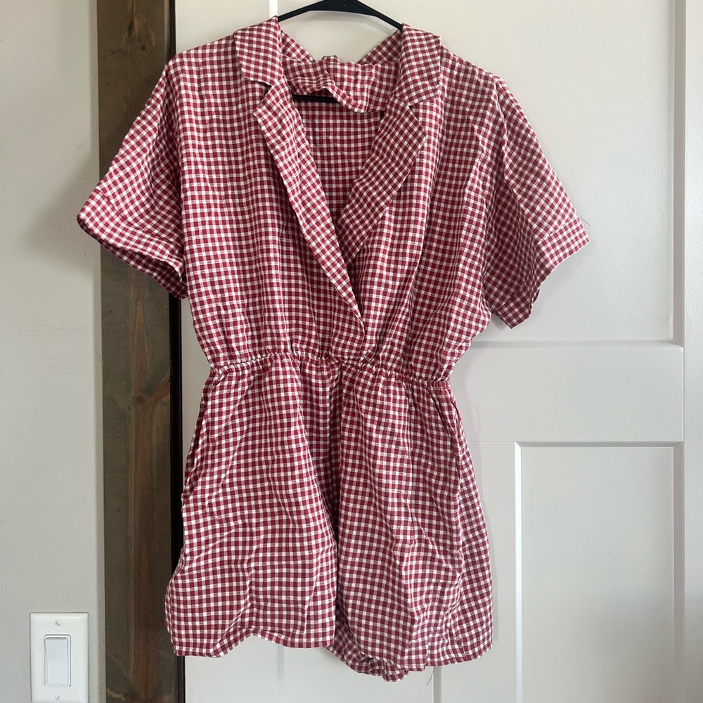 Red Gingham Short Sleeve Romper